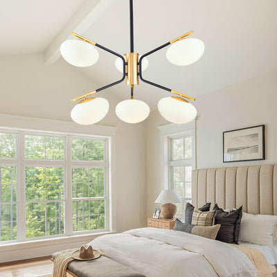 Chandelier Mid Century Modern Industrial E26 Pendant Lighting Black And Golden Light For Living Room, Kitchen, Bedroom, Dining Room And Farmhouse