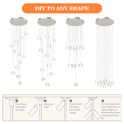 Modern Chandelier, 118" Long LED Crystal Chandeliers, Flush Mount Ceilings Pendant Light Fixtures, Staircase Chandeliers For High Ceilings, Farmhouse For Foyer