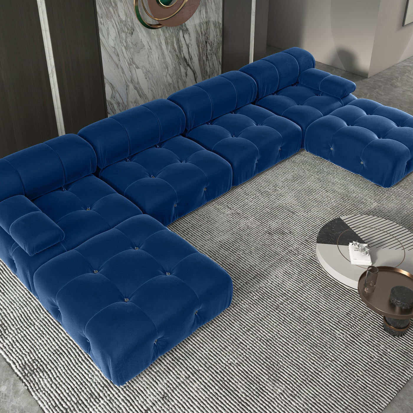 U-Shaped Minimalist Velvet Sofas, 138.6" Convertible Modular Sectional Couch, Modern Comfy Sectional Couches with 2 Chaise Ottomans for Living Room Office Apartment