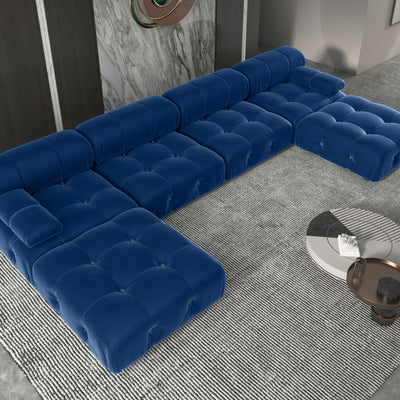 U-Shaped Minimalist Velvet Sofas, 138.6" Convertible Modular Sectional Couch, Modern Comfy Sectional Couches with 2 Chaise Ottomans for Living Room Office Apartment