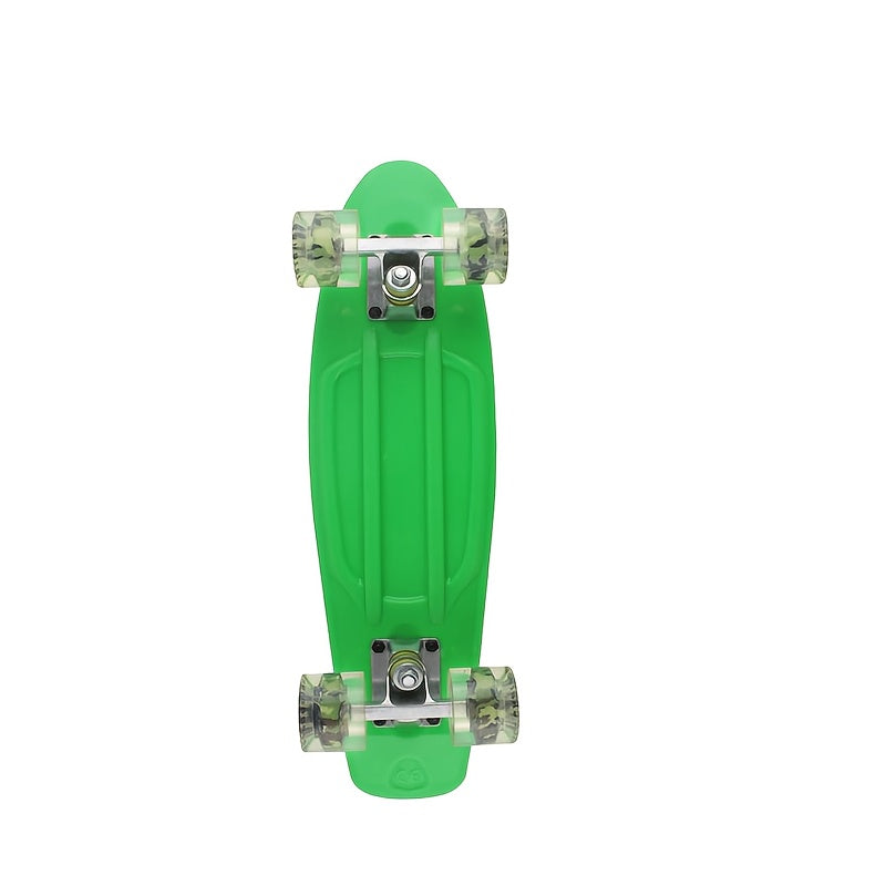 Beginner-Friendly Skateboard with Lightweight PP Material, Smooth Carbon Steel Bearings, 220.46LB Load Capacity – Perfect for Learning to Skate, Black Deck with Yellow Accents, Transparent Wheels for Easy Visibility