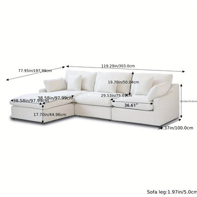 Modern Modular Sectional Sofa with Chaise Ottoman - L-Shaped 119.29" Large Couch, Black Linen Fabric, Washable Removable Cushions & Adjustable Backrest Pillows, Deep Seat Sofa for Living Room, Open-Concept Spaces, Frame, Modu