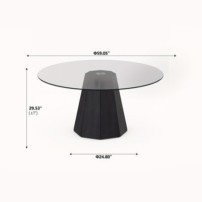 Glass Round Dining Table For 6-8, Modern Dining Table 59" Dining Room Table Round Black Glass Top With Solid Base For Kitchen