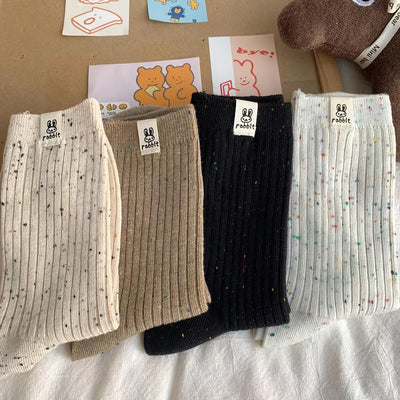2 Pairs of Rabbit Socks - Mid Knee Knitted Fabric Casual Japanese Style, Suitable for All Seasons, Solid Color, Machine Washable, Women'S Long Socks And Pantyhose