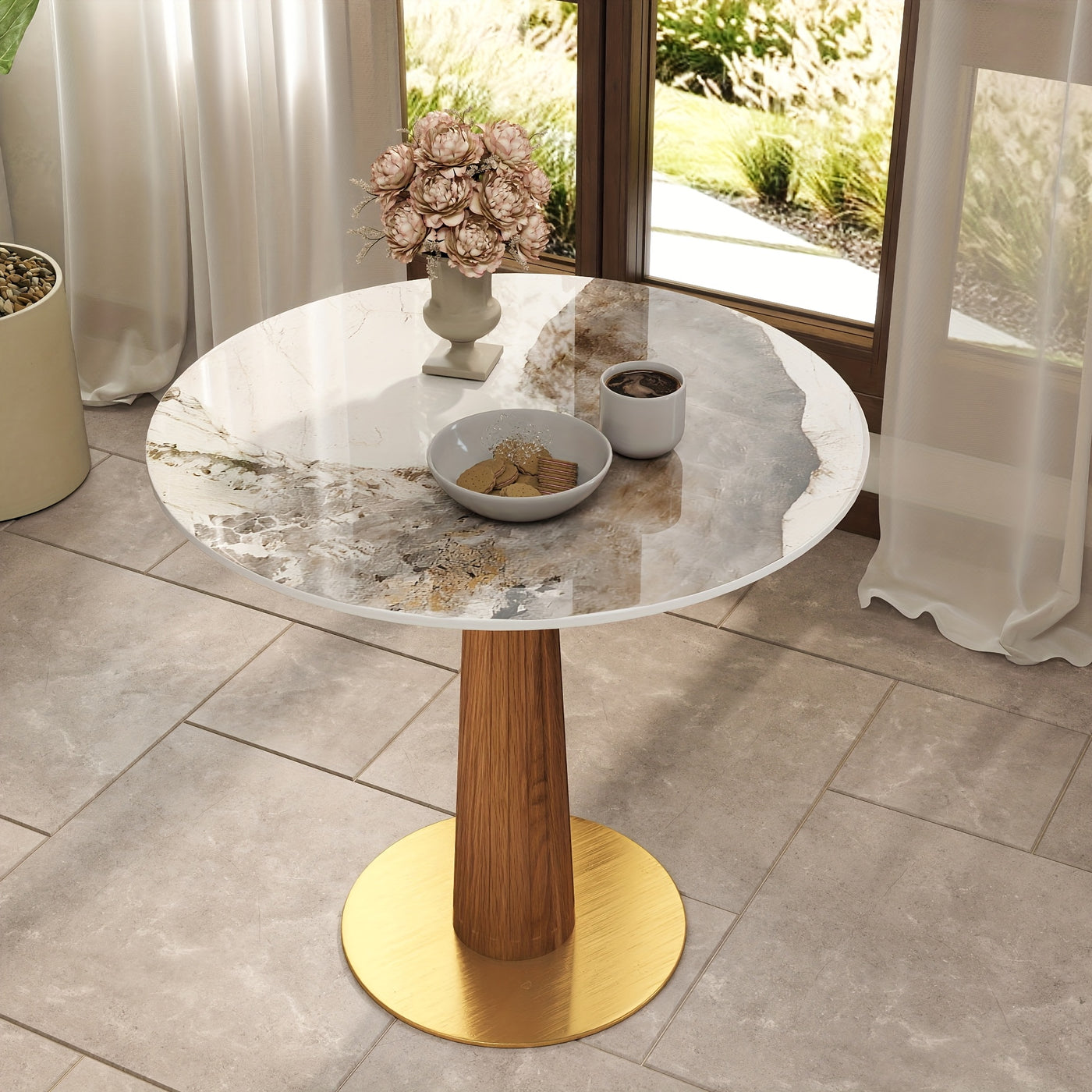 33.5" Round & Square Dining Table for 2-4 People(Only Table, Chair Not Included), Marble Meeting Room Table Multipurpose Conference Table with Soild Wood Base for Office