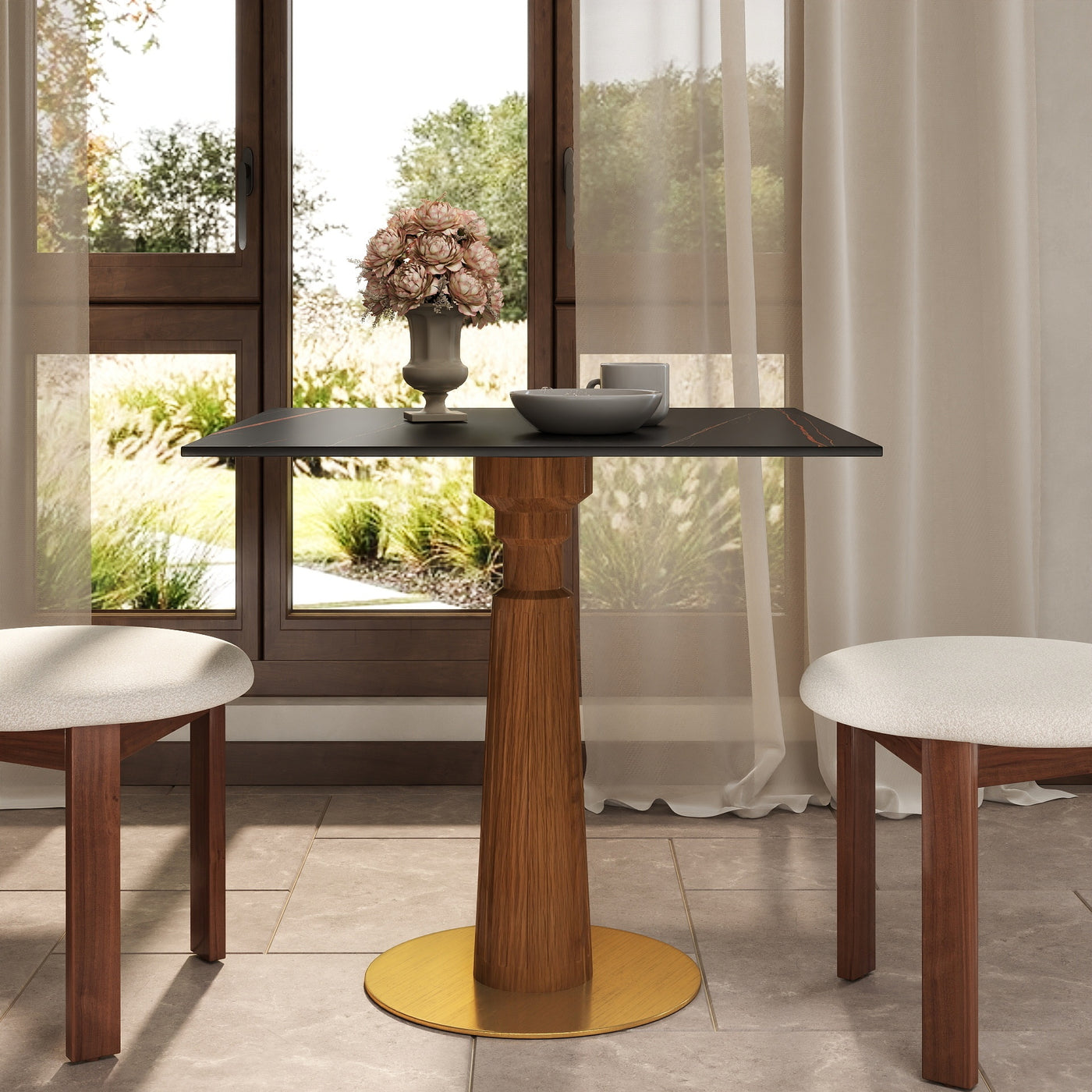 33.5" Round & Square Dining Table for 2-4 People(Only Table, Chair Not Included), Marble Meeting Room Table Multipurpose Conference Table with Soild Wood Base for Office