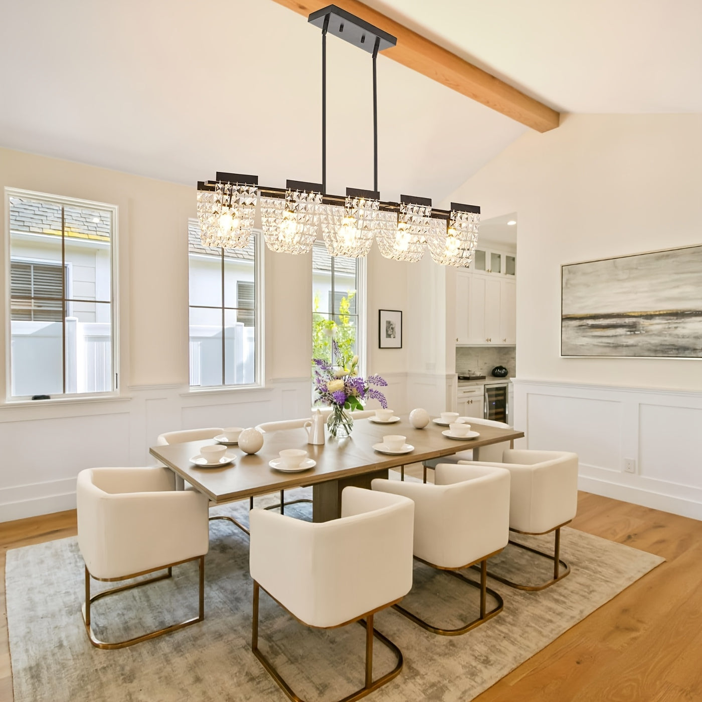 36" 5-Light Crystal Chandeliers For Dining Room, Modern Dining Room Light Fixture, Farmhouse Kitchen Island Lighting, Vintage Hanging Pendant Lights, Dining Chandelier Over Table
