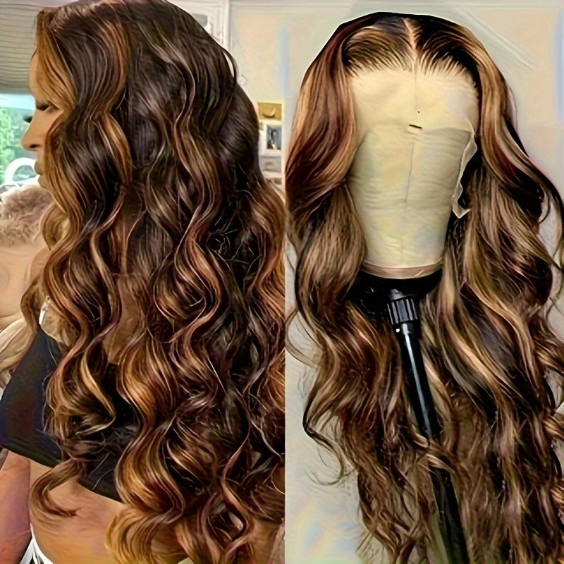 Piano Brown Long Wavy Front Lace Wig