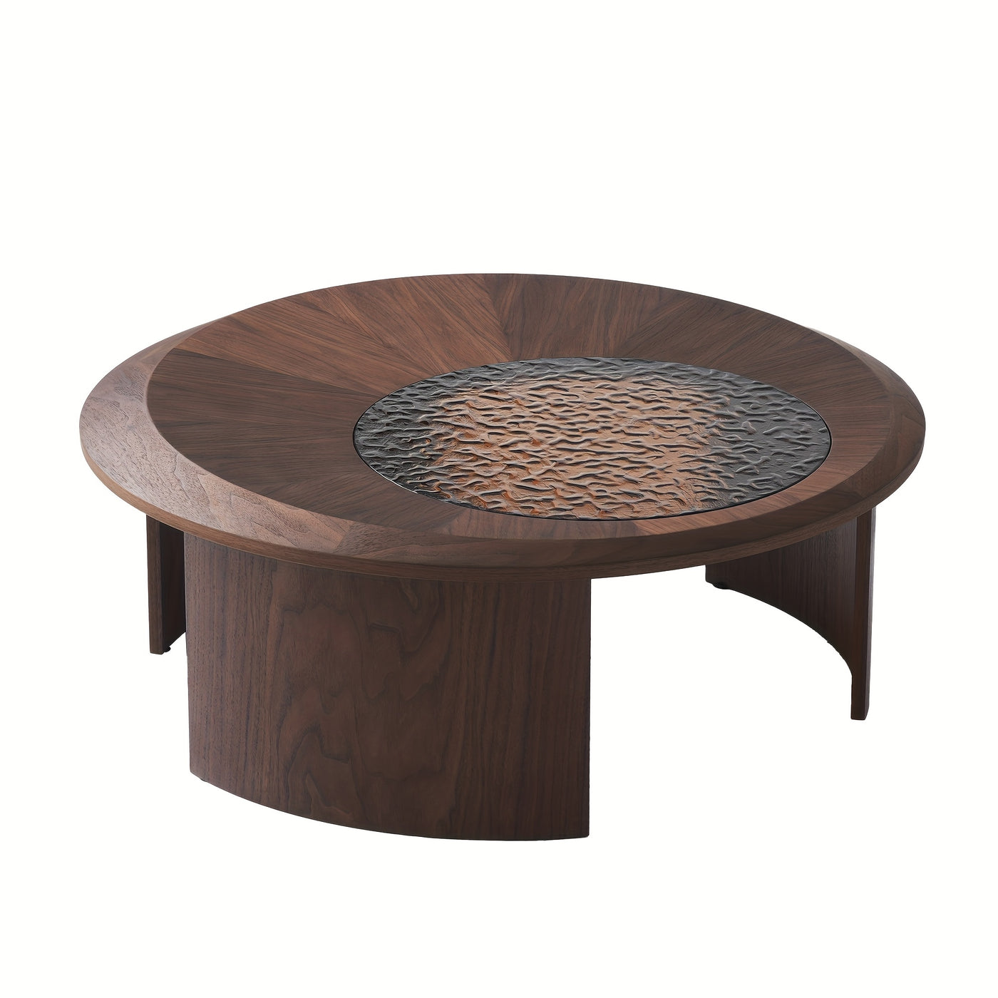 35, 43" Round Nesting Coffee Table Set 2, Mid Century Modern CoffeeTable Round Coffee Table, Walnut & Temper Glass Surface, Round Center Coffee Table for Living Room/Farmhouse/Office/Studio, Living Room Decor, Farmhouse Style