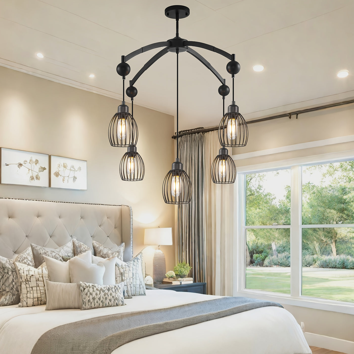 5/7/13-Light Modern Industrial chandelier - Matte Black linear pendant light with Adjustable height, Semi-Flush mounting, Heavy-Duty Metal Construction for Kitchen Island, Dining Room, Living Room, Bedroom - Compatible with d