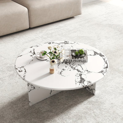 33.5" Marble Round Coffee Tables For Living Room, Center Table For Waiting Area, Space-Saving Coffee Table For Living Room