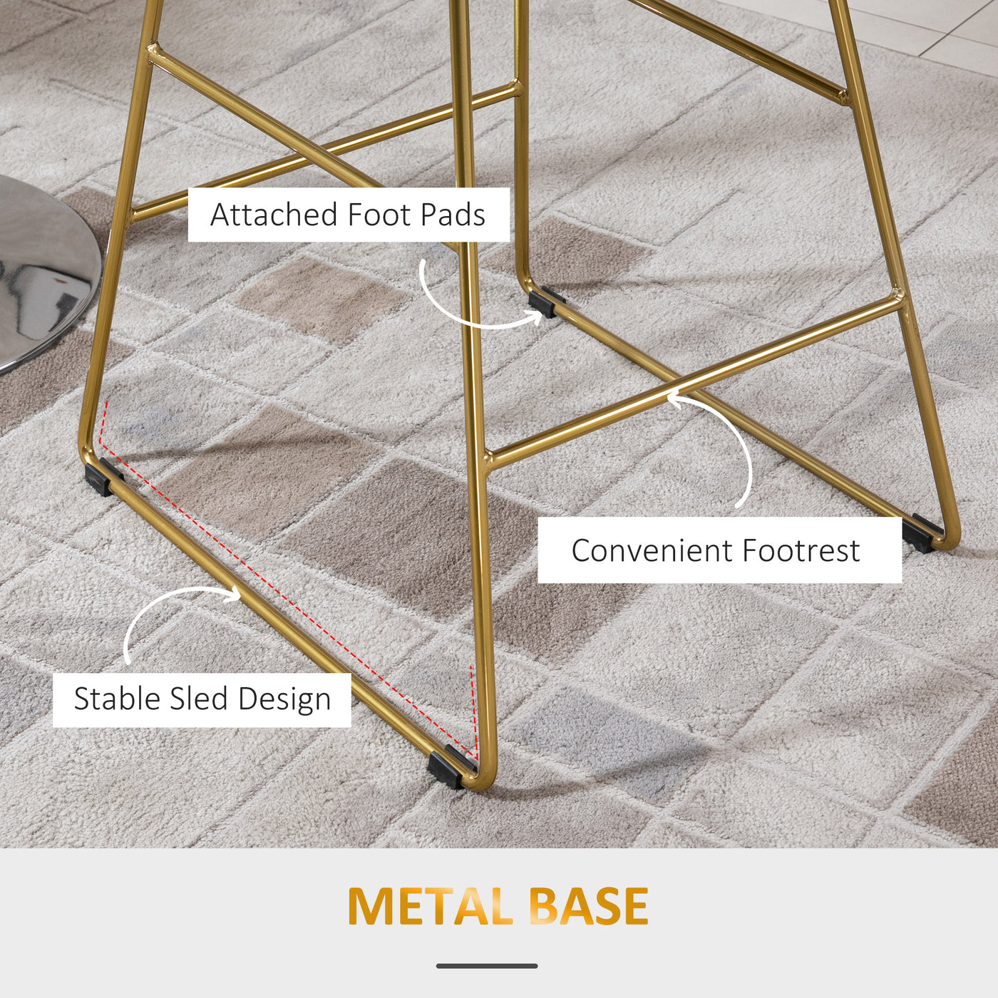 Modern Counter Height Bar Stools Set of 2 pcs Wire Metal Barstools