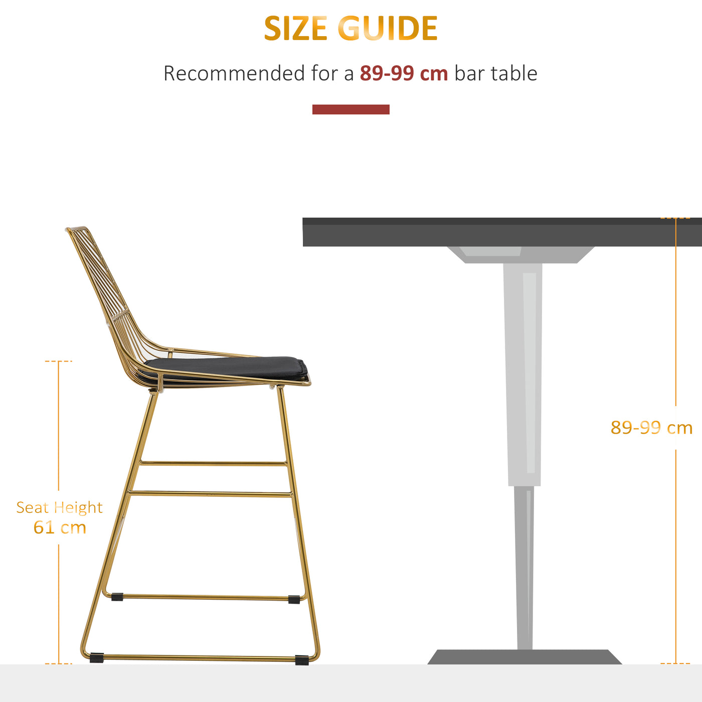 Modern Counter Height Bar Stools Set of 2 pcs Wire Metal Barstools