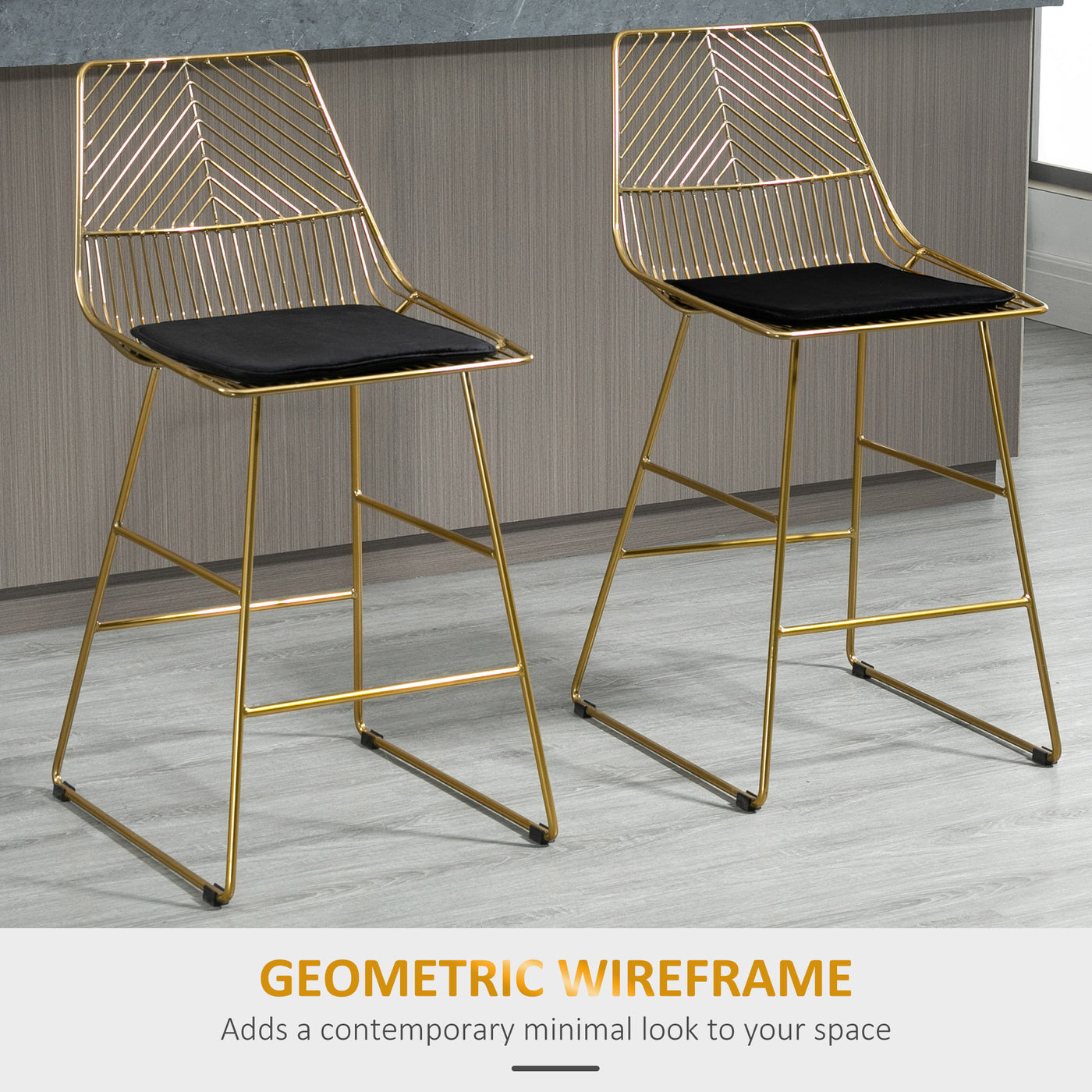 Modern Counter Height Bar Stools Set of 2 pcs Wire Metal Barstools