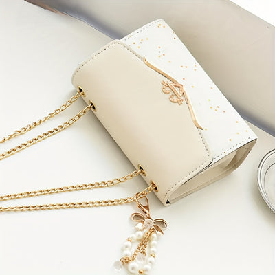 Elegant Korean Fashion Crossbody Bag with Sequins, Lightweight Polyester-Lined Handbag with Metal Chain, Versatile for Daily Use & Travel, Ideal for Birthday, Thanksgiving, Halloween, Christmas Gifts
