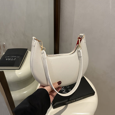 1pc Women'S Luxury Crescent Crossbody Bag with Detachable Adjustable Strap, Magnetic Closure & Golden Hardware - Stylish Shoulder Bag for Casual or Formal Occasions (Coffee Brown/White/Red/Black), Evening Accessory, Polyester