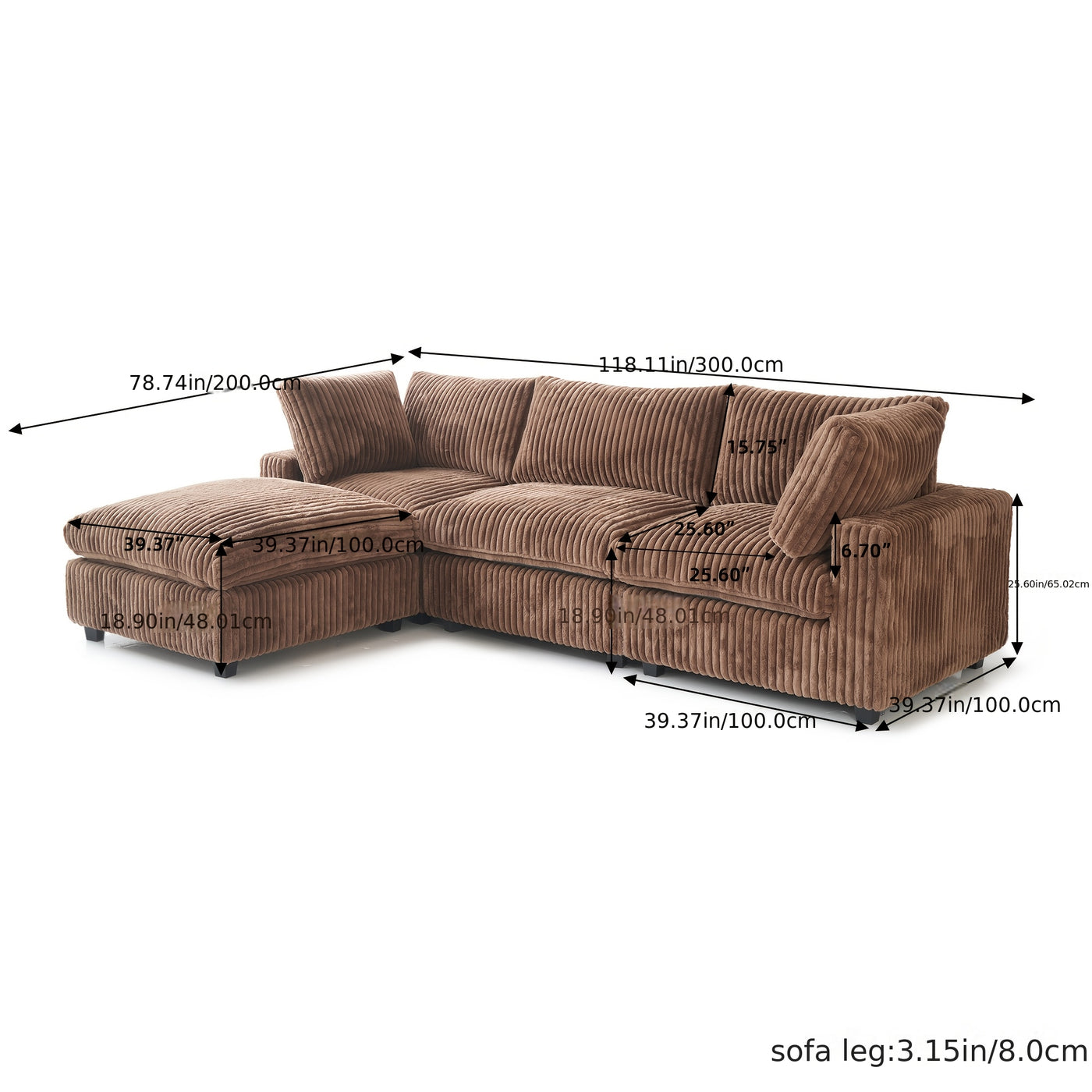 Extra Large 118" Modern Modular Sectional Sofa - L-Shaped Sectional with Chaise Lounge, Plush Cushions & Washable/Replaceable Cover - Modular Sofa with Chaise Convertible, Spacious Living Room Couch for Apartments, Houses - E