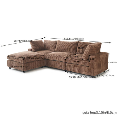 Extra Large 118" Modern Modular Sectional Sofa - L-Shaped Sectional with Chaise Lounge, Plush Cushions & Washable/Replaceable Cover - Modular Sofa with Chaise Convertible, Spacious Living Room Couch for Apartments, Houses - E
