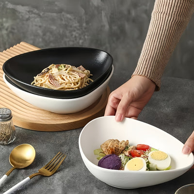 Set of 1 Triangle Japanese Style Ceramic Salad Bowl, 16.9 oz Microwave Safe Modern Matte Black Finish Novelty Serving Dish, Unique Fruit Salad Plate