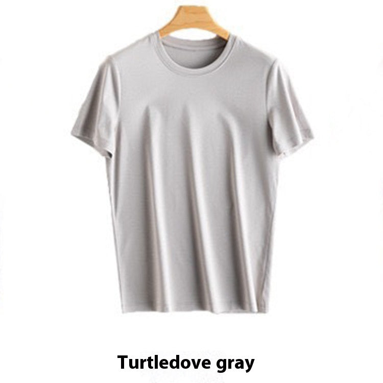 Mulberry Silk Women's Mercerized Cotton T-shirt Fine Solid Color Round Neck Short Sleeves