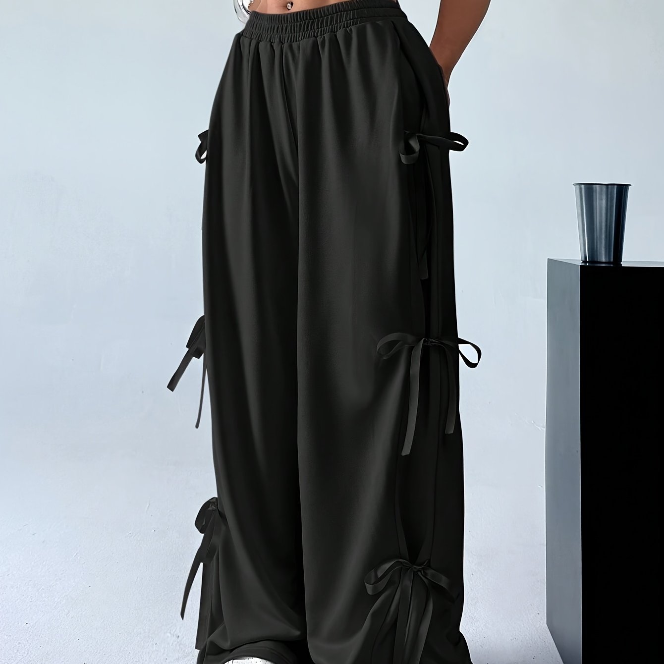 Straight-Leg Pants with Side Bow Tie & Back Pockets