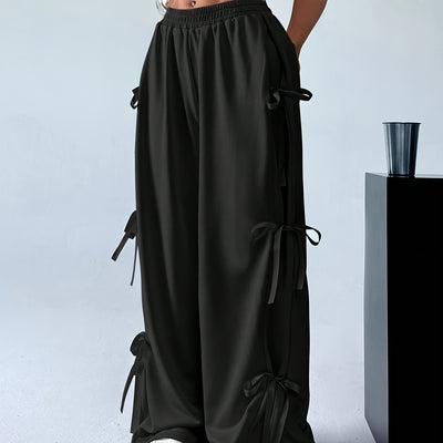 Straight-Leg Pants with Side Bow Tie & Back Pockets