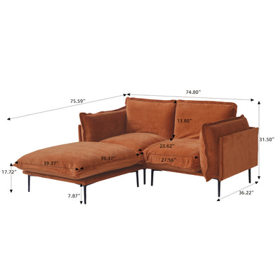 74" Modern Modular Sectional Sofa with Ottoman - Brown Chenille Fabric Cloud Couch, High-Density Foam Cushions & 7.87" Raised Legs, Space-Saving Design for Small Spaces, Easy Assembly, Pet-Friendly & Vacuum-Compatible, Hardwo