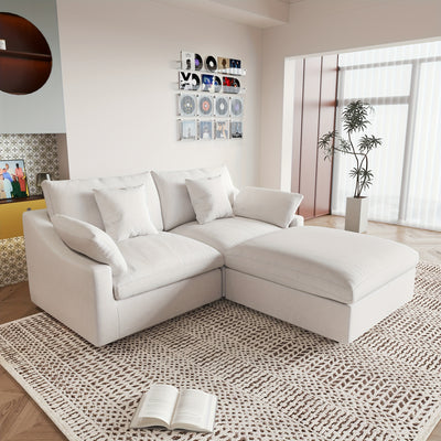 Sky Cloud Slope Sectional Sofa, Cozy Comfort 83-Inch Linen L-Shaped Sectional 2 Seater with Ottoman, Living Room Sofa, Sofa Sectional for Living Room, Couch for Bedroom, Foldable Sofa, Comfy Couch, Bedroom Seating, Lounge Fur