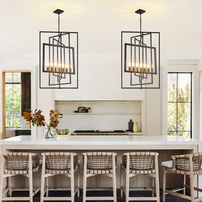 Modern 7 Light Chandelier, 23 Inch Swivel Rectangular Pendant Light Rustic Industrial Farmhouse Foyer Lighting Fixture For High Ceilings For Kitchen Island, Stairs, Entryway