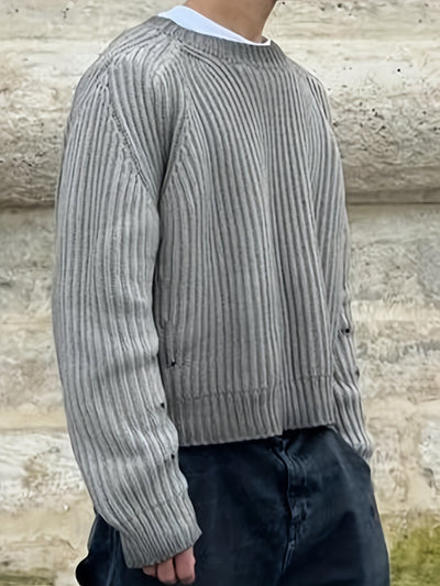 Autumn and Winter Warm Collection, European, American, Japanese, Korean, Loose Casual Bead Pattern, Street Neutral, Men'S and Women'S Knitted, Unique Design, Long Sleeve Short, Falling Shoulder, Simple Sleeve, Pierced Round N