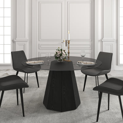 Glass Round Dining Table For 6-8, Modern Dining Table 59" Dining Room Table Round Black Glass Top With Solid Base For Kitchen