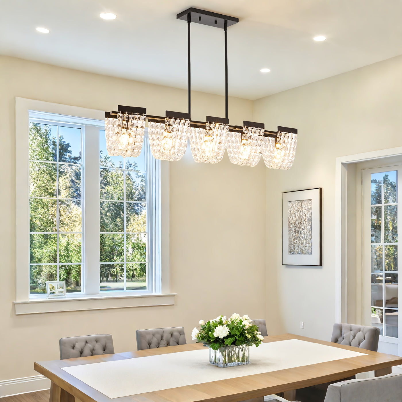 36" 5-Light Crystal Chandeliers For Dining Room, Modern Dining Room Light Fixture, Farmhouse Kitchen Island Lighting, Vintage Hanging Pendant Lights, Dining Chandelier Over Table