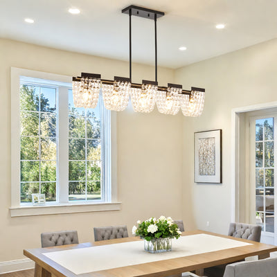 36" 5-Light Crystal Chandeliers For Dining Room, Modern Dining Room Light Fixture, Farmhouse Kitchen Island Lighting, Vintage Hanging Pendant Lights, Dining Chandelier Over Table