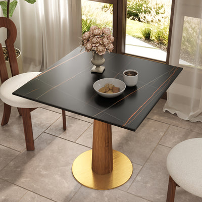 33.5" Round & Square Dining Table for 2-4 People(Only Table, Chair Not Included), Marble Meeting Room Table Multipurpose Conference Table with Soild Wood Base for Office