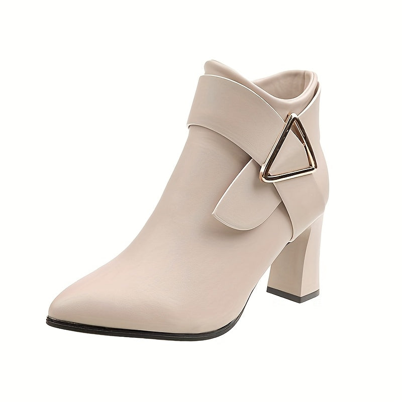 1pr Korean Style Women'S Chelsea Ankle Boots - Solid Color Pointed Toe Block Heel Booties with Zipper Closure, Polyurethane Upper, Superfine Fiber Lining, and Plastic Sole