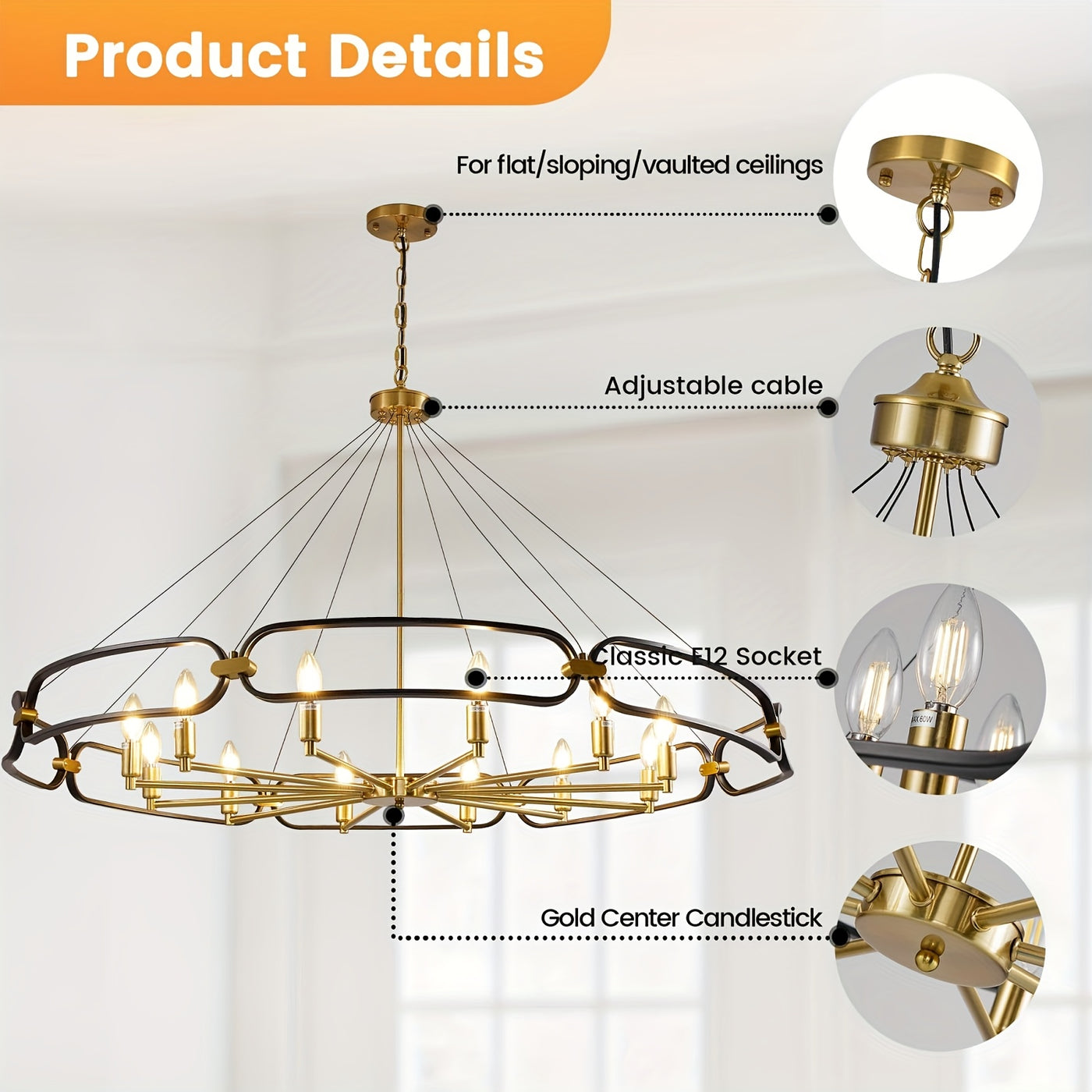 Industrial Style Silver Chandelier, 12-Light Modern Chandeliers For Dining Room, Farmhouse Chandelier For Entryway, For Living Room, Bedroom, Foyer