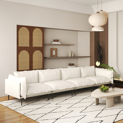 Modern Minimalist 4-Seater Modular Sectional Sofa - 147" Deep Seat Cloud Couch with Plush Chenille Upholstery, Hardwood Frame & Cushioned Backrest, White Fabric for Living Room, Bedroom, Office - No Assembly Required, Section