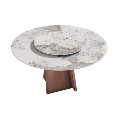 Dining Table for 6 - Sintered Stone Round Dining Table(Chairs Not Included), Modern Marble Dining Table, Glossy White Stone Tabletop, Circle Dining Table for Dining Room, Table Only