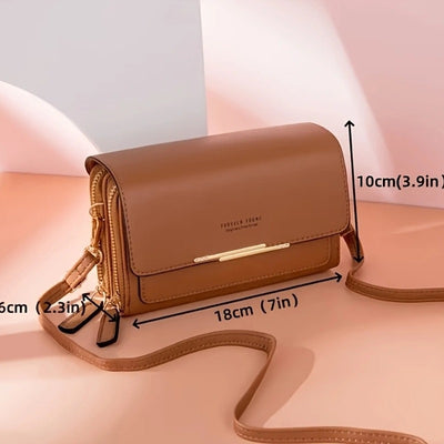 Women's Fashionable Square Cell Phone And Coin Shoulder Bag, Double Zipper Multi-compartment Women's Small Square Bag with Card Slots And Detachable Adjustable Shoulder Strap, Korean Style Fashionable PU Crossbody Bag Wallet