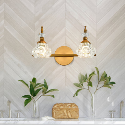 Vintage Golden Bathroom Vanity Light Fixture with 2 Crystal Glass Shades - Elegant Wall-Mounted Design for Living Room, Bedroom, Stairs, Courtyard, Hallway - Polished Finish, Semi-Flush Mount, Hardwired, 110-220V, Bathroom De
