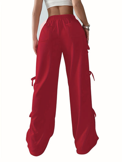 Straight-Leg Pants with Side Bow Tie & Back Pockets