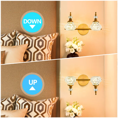 Vintage Golden Bathroom Vanity Light Fixture with 2 Crystal Glass Shades - Elegant Wall-Mounted Design for Living Room, Bedroom, Stairs, Courtyard, Hallway - Polished Finish, Semi-Flush Mount, Hardwired, 110-220V, Bathroom De