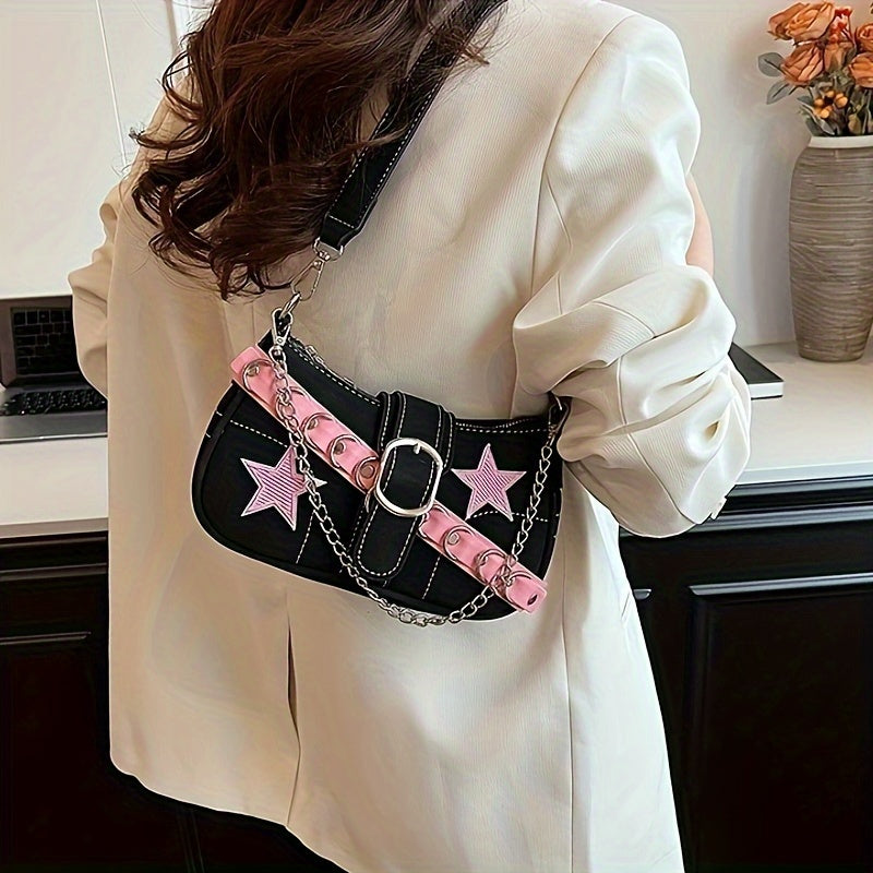 [One PU Leather Shoulder Bag] Y2K Fashion Shoulder Bag for Women PU Leather with Removable Strap, Zipper Closure, Polyester Lining, Casual Trendy Korean Style Crossbody Bag