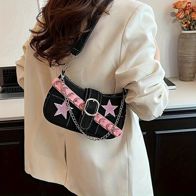 [One PU Leather Shoulder Bag] Y2K Fashion Shoulder Bag for Women PU Leather with Removable Strap, Zipper Closure, Polyester Lining, Casual Trendy Korean Style Crossbody Bag