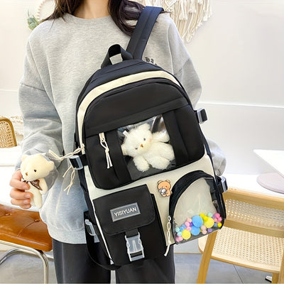 New Five-piece Backpack Korean Version Of The School Bag Women's Lightweight Harajuku Ins Casual Backpack Cute Bear Pendant Backpack