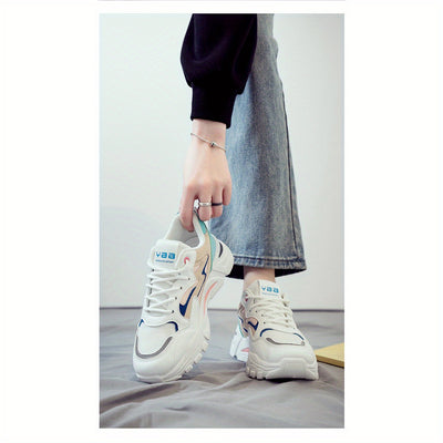 2025 New Women's Breathable Lightweight Mesh Knit Lace-Up Sports Shoes - Cushioned EVA Sole, Striped Design, Low-Top Korean Style for Running, Walking & Road Strolling - All-Season Minimalist Casual Sneakers, Ladies Sneakers,
