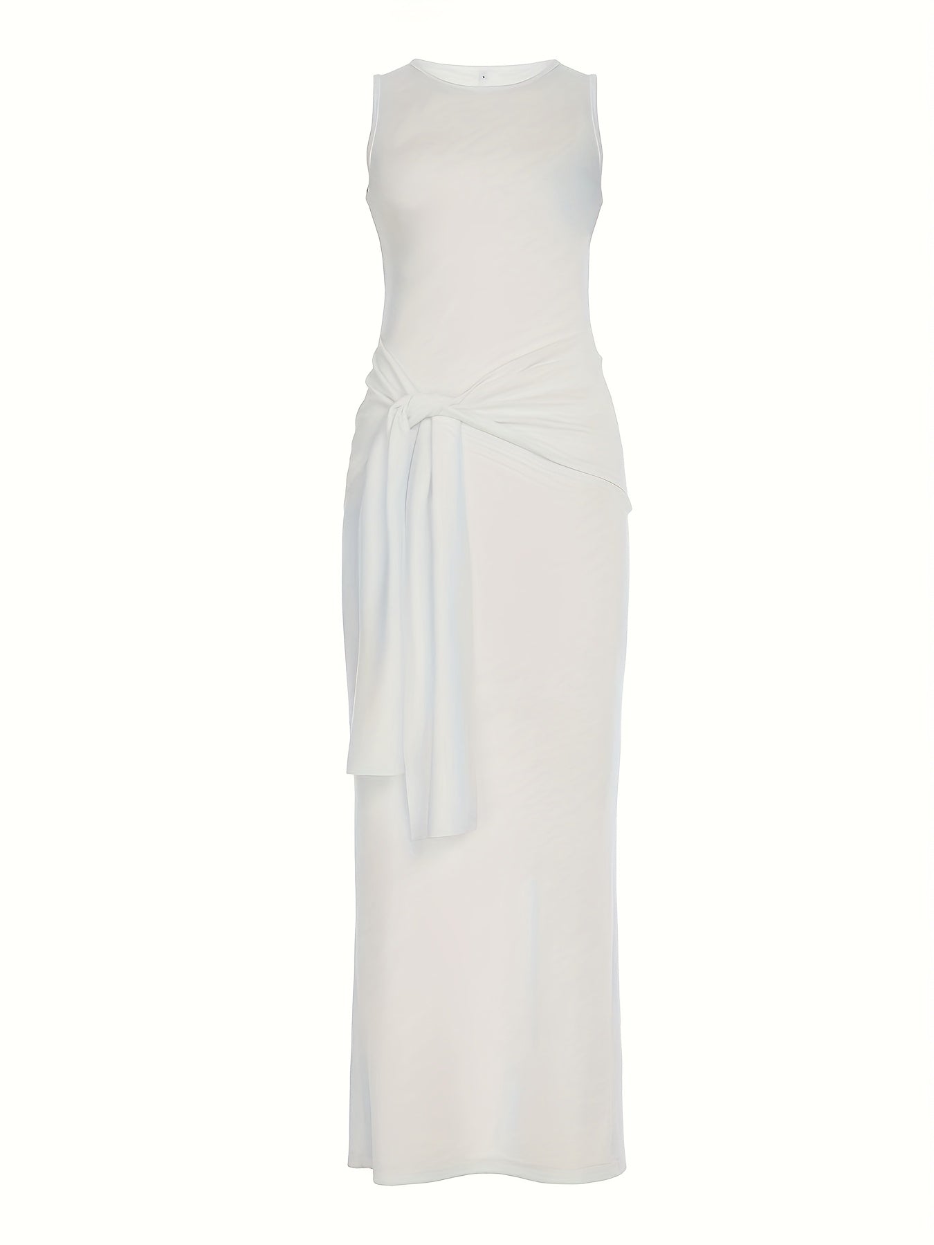 Chic Vacation Style Sexy Music Festival Solid Color Basic Waist Tie Back Split Tank Dress Targeted Korean Special