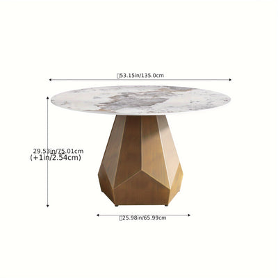 Round Dining Table(Chairs Not Included) - Marble Dining Room Table Round Kitchen Table For 6 To 8, Glossy Sintered Stone Tabletop With Solid Metal Diamond Shape Base, Circle Dining Table For Kitchen