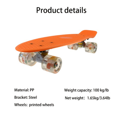 Beginner-Friendly Skateboard with Lightweight PP Material, Smooth Carbon Steel Bearings, 220.46LB Load Capacity – Perfect for Learning to Skate, Black Deck with Yellow Accents, Transparent Wheels for Easy Visibility