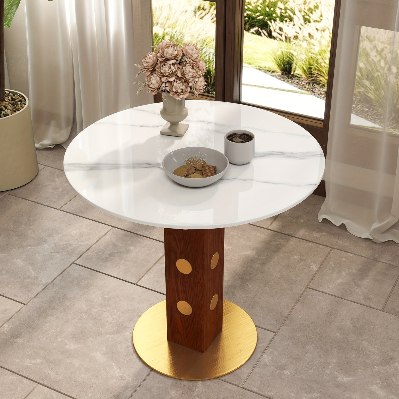 33.5" Round & Square Dining Table for 2-4 People(Only Table, Chair Not Included), Marble Meeting Room Table Multipurpose Conference Table with Soild Wood Base for Office